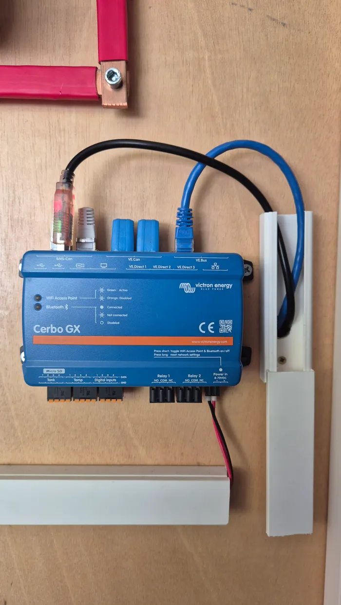 The Cerbo GX wiring before the cover was fitted.