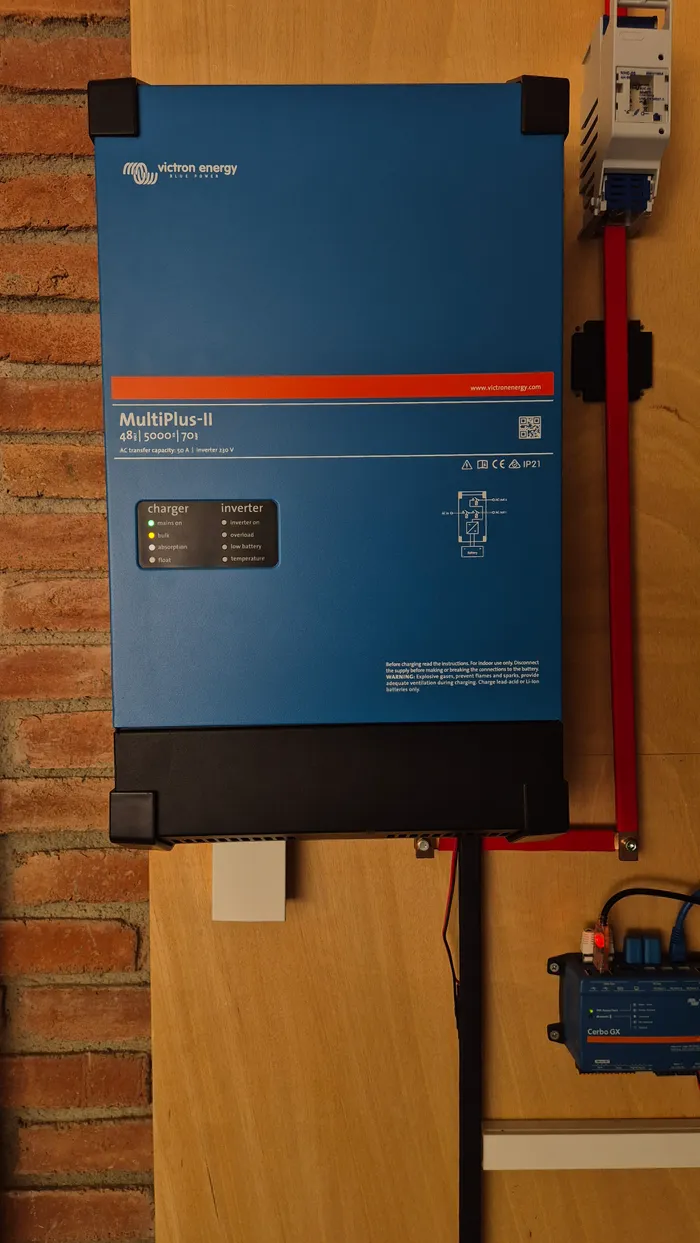 The Victron MultiPlus, the inverter/charger that ties the battery into the house wiring.